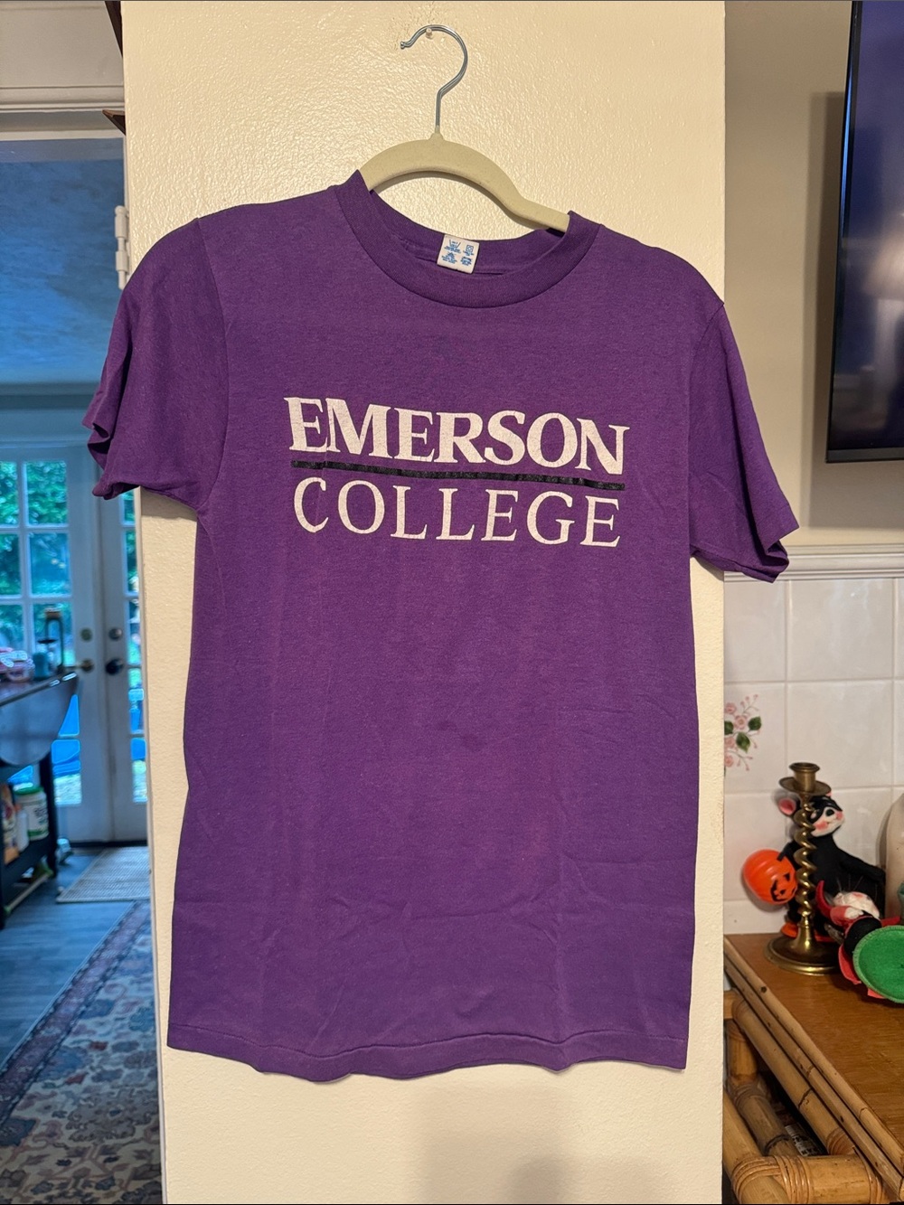 Vintage CHAMPION Purple Emerson College Tee size Medium